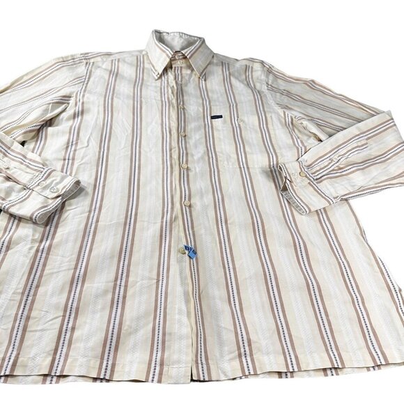 Corneliani Button Down Dress Shirt Mens Italy Cotton Striped Long Sleeve Top - Picture 1 of 16